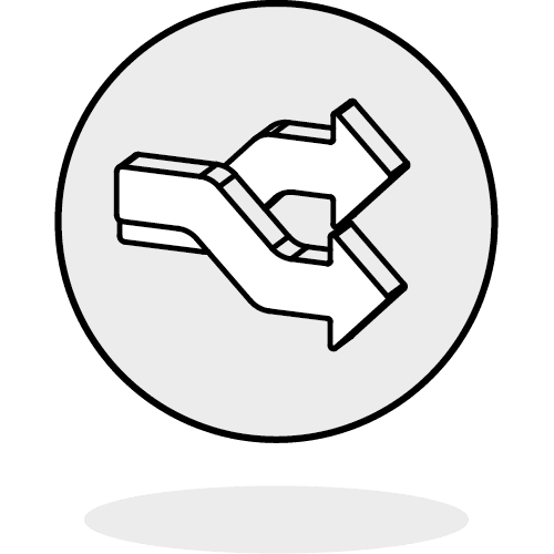 a grey circle with a white pictogram representing two "crossing arrows" in 3D