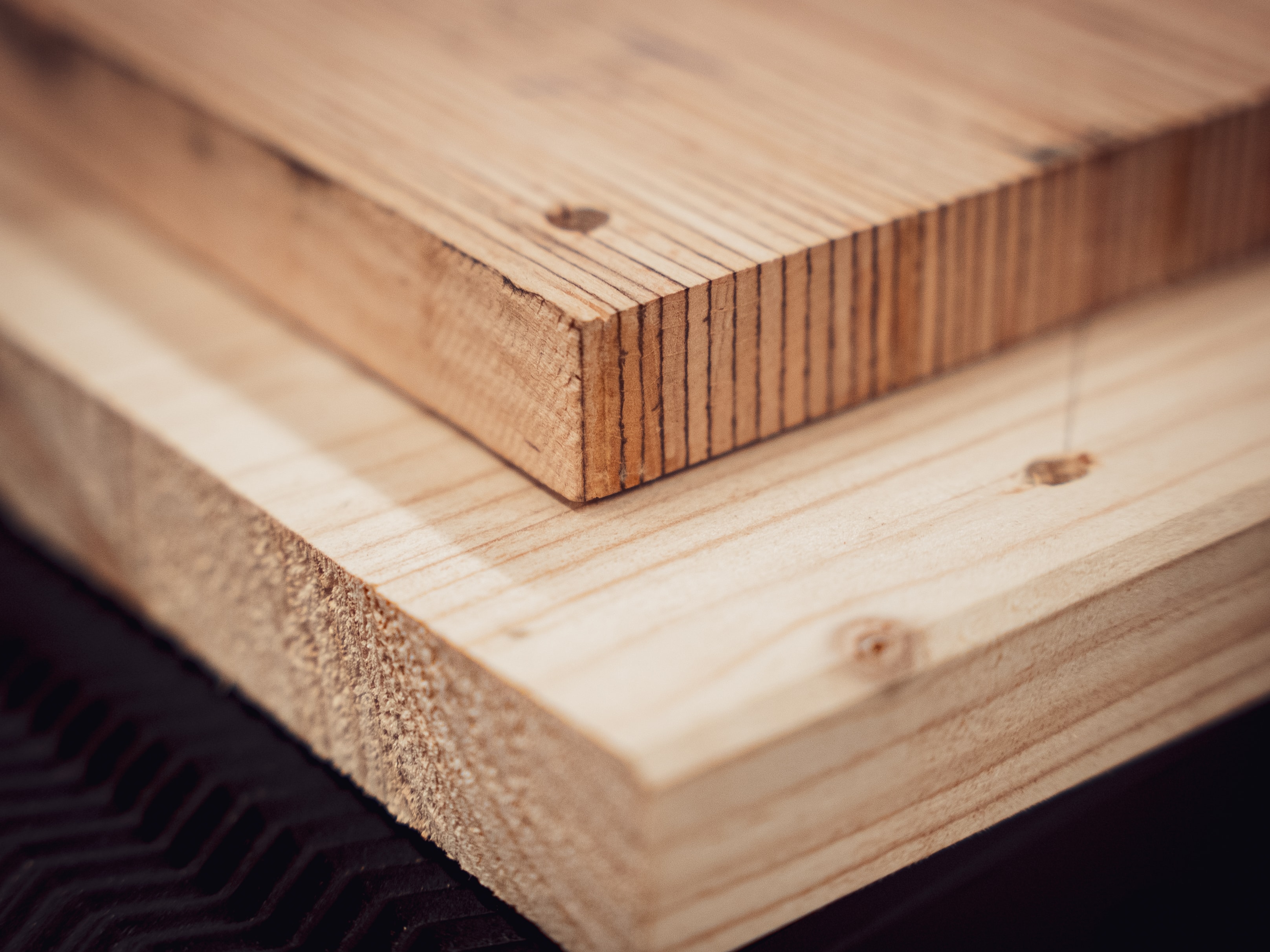 Pine wood and plywood panels close up