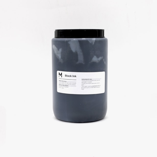 Black ink 600ml on a grey background
