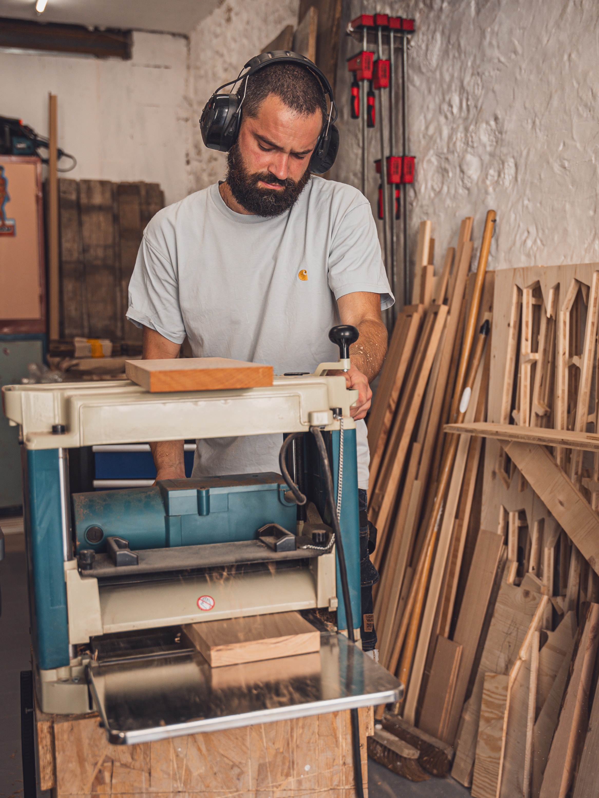 David Haddock Menuiserie using a wood planer before CNC milling