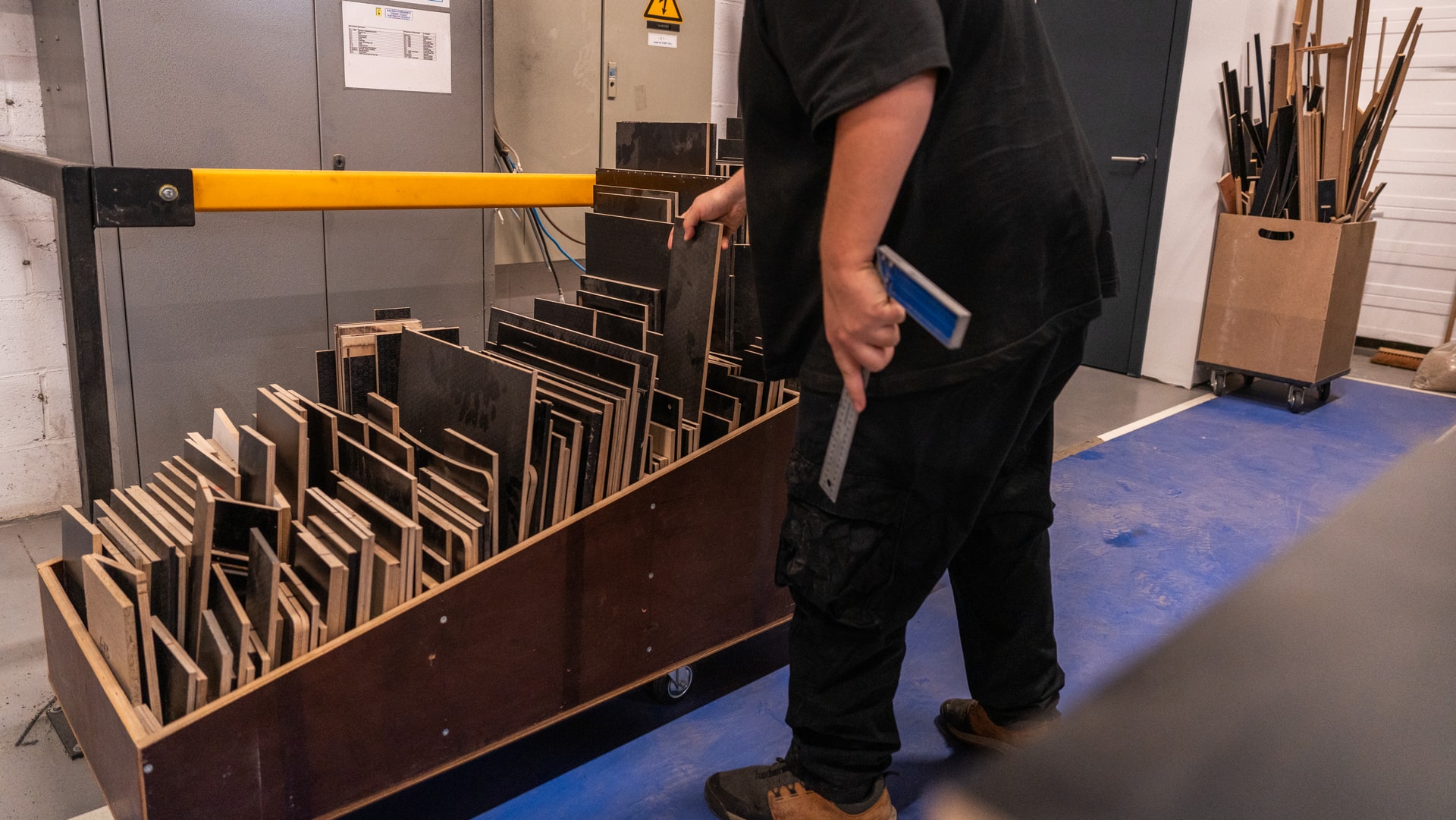 A stack of wooden panels ready for machining 