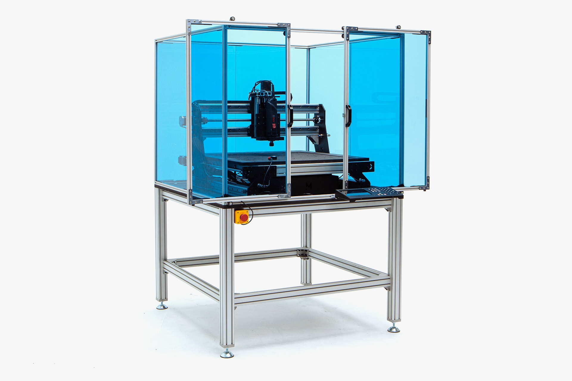 Mekanika Pro education Bundle composed of the cnc milling machine, a worktable and a safety enclosure