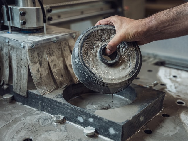 Duplex studio lamp made of cnc milled belgian blue sotne