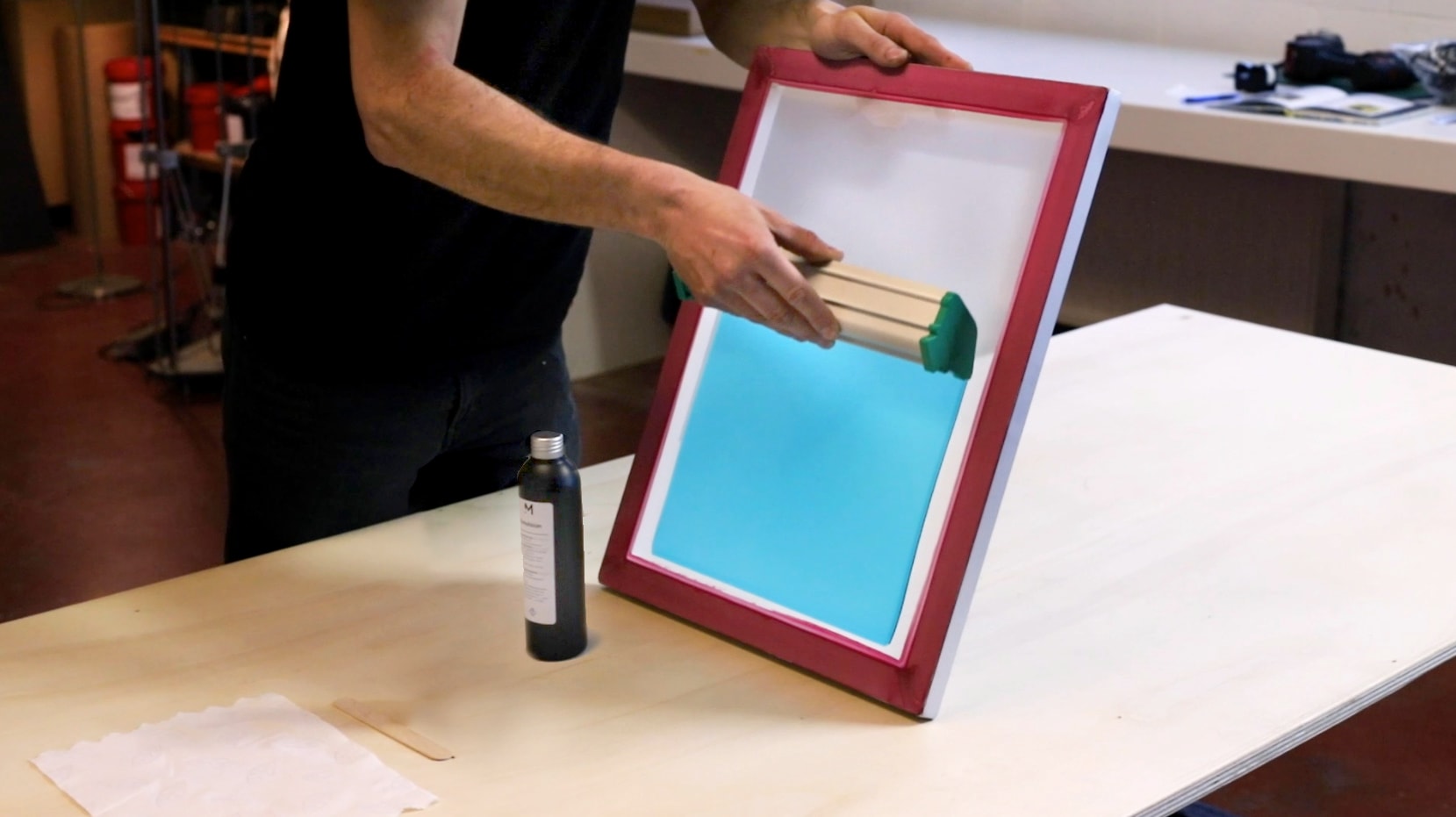 coating a screen for screen printing using emulsion and a trough