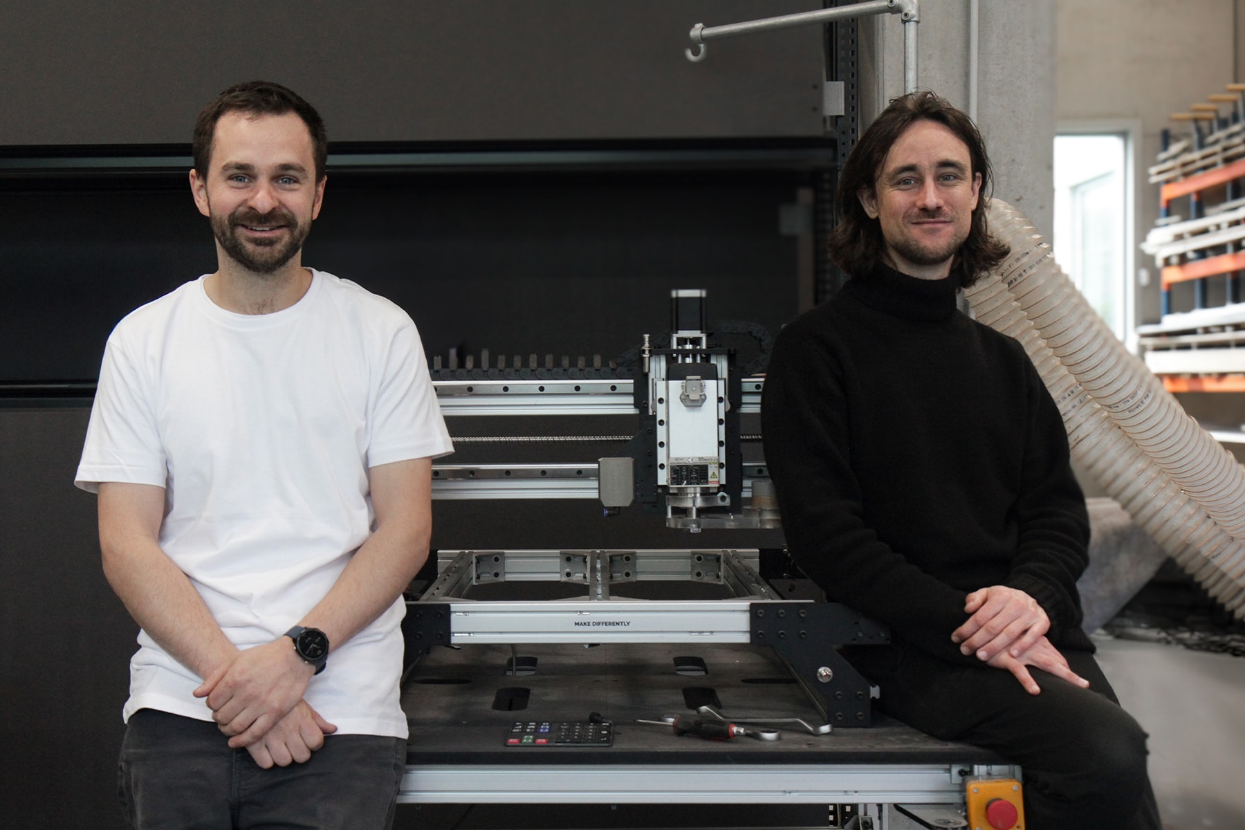 Arnaud and Quentin posing with a Mekanika Pro CNC
