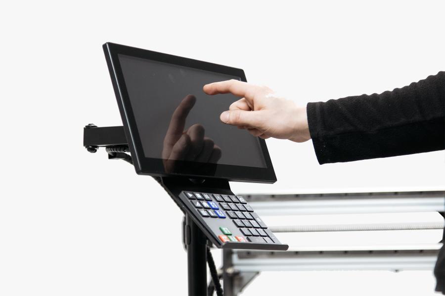 Hand touching the screen of an expandable interface