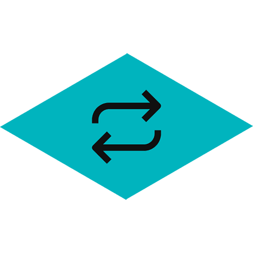 pictogram depicting 2 interconnected arrows