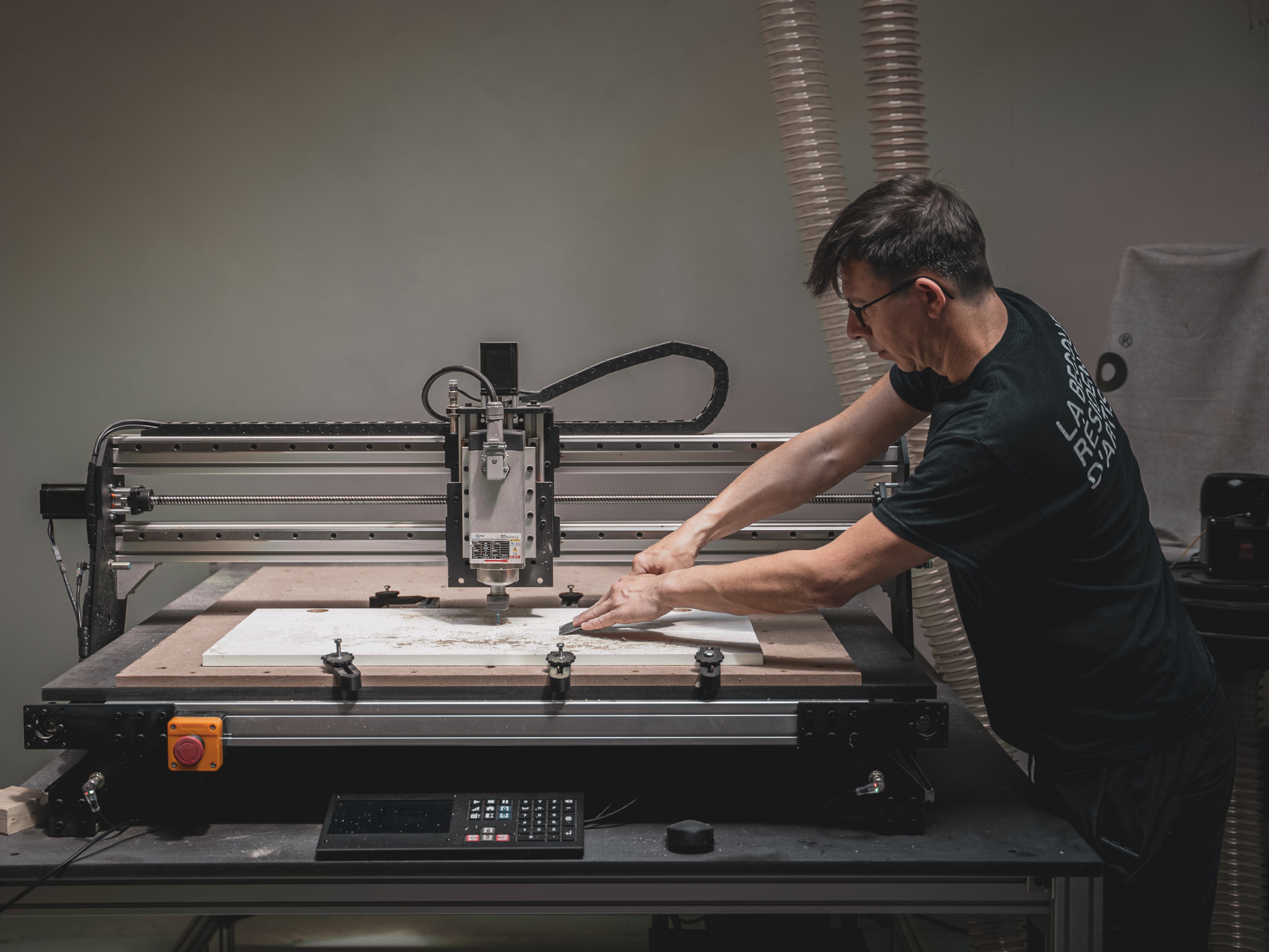 Joanie Lemercier working on a piece with the Mekanika Pro CNC machine