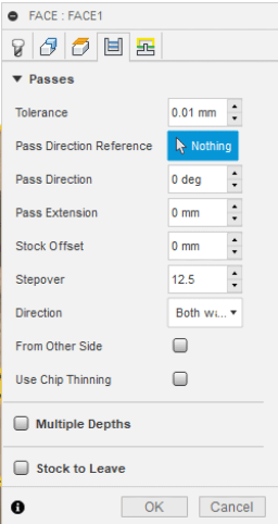 Parameters of Face milling operation