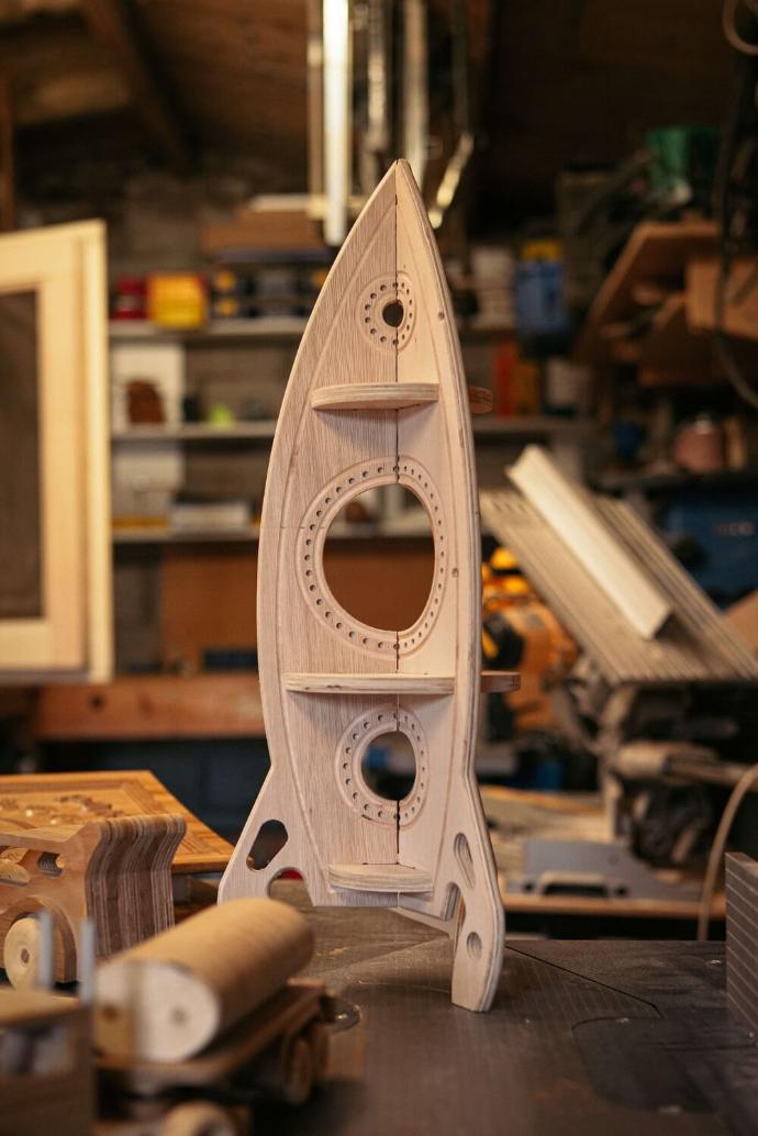 Wooden rocket toy made with a CNC router