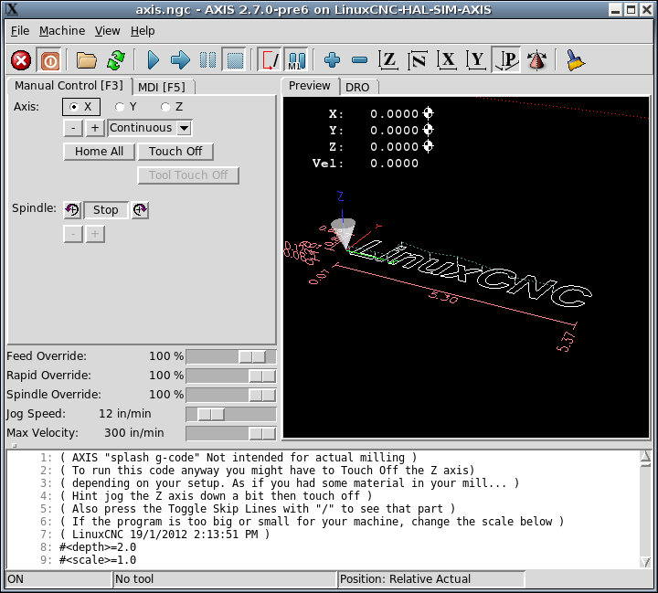 Screenshot of LinuxCNC User Interface