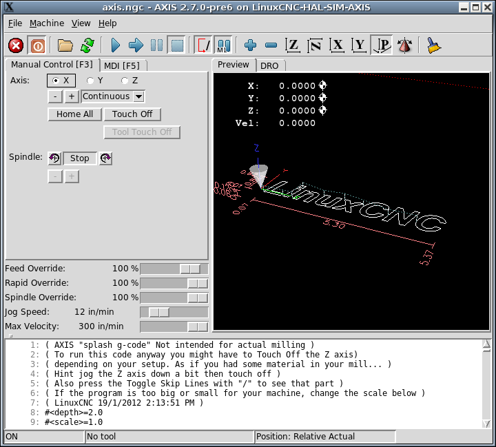 Screenshot of LinuxCNC User Interface Screenshot of LinuxCNC User Interface