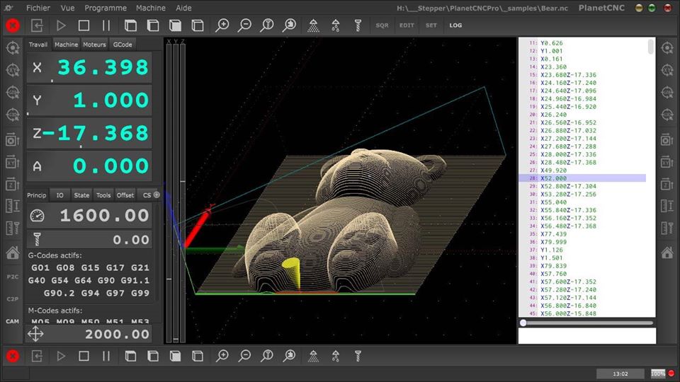 Screenshot of the user interface of PlanetCNC, a CNC software